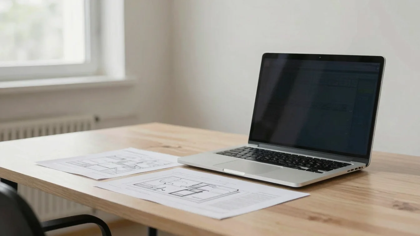 Editorial technology photography, balanced natural daylight, restrained neutral tones, 35mm. A desk with a printed archi